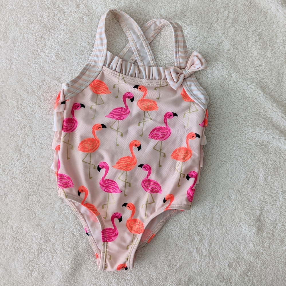 Joe Boxer toddler Pink flamingo one-piece swimsuit. Size 2T.